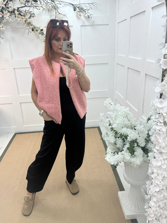 Nadia: Pink plain pocket waistcoat. One size: 12-18