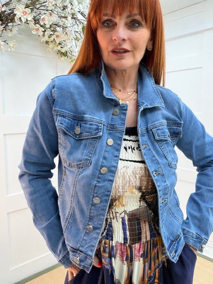 Delilah: Blue denim jacket. Sizes: 8-16