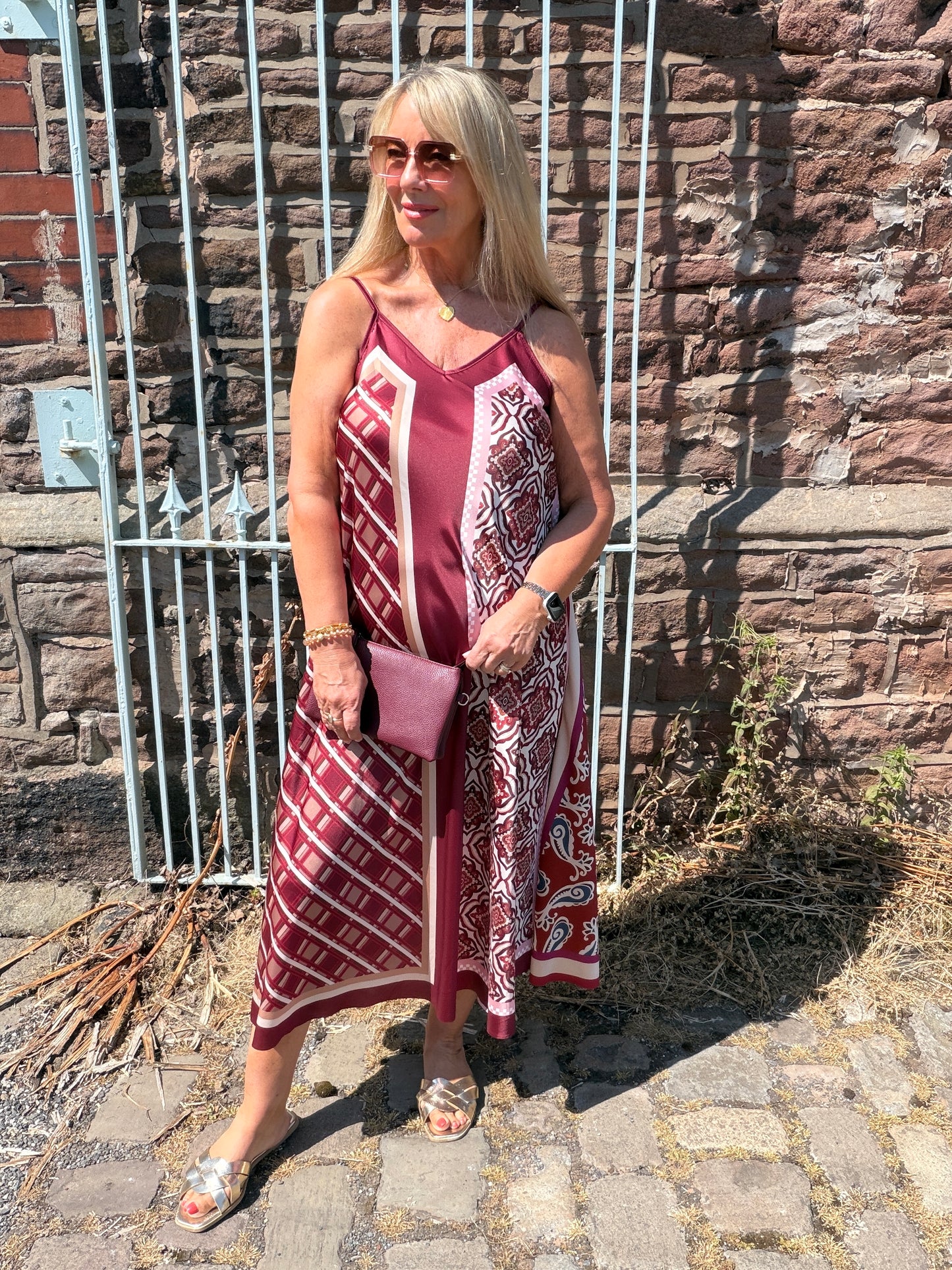 Scarlett: Silky geometric printed maxi dress. One size 10-16. 4 colours