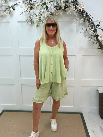 Susie: Hopsack fabric buttoned front top. One size: 14-22. 2 colours
