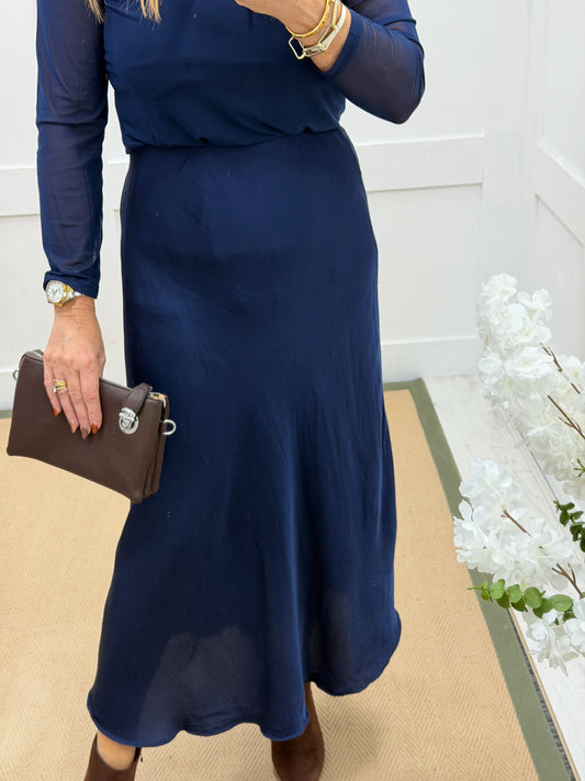 Shania: Silky flowy maxi skirt. One size: 8-14. 3 colours