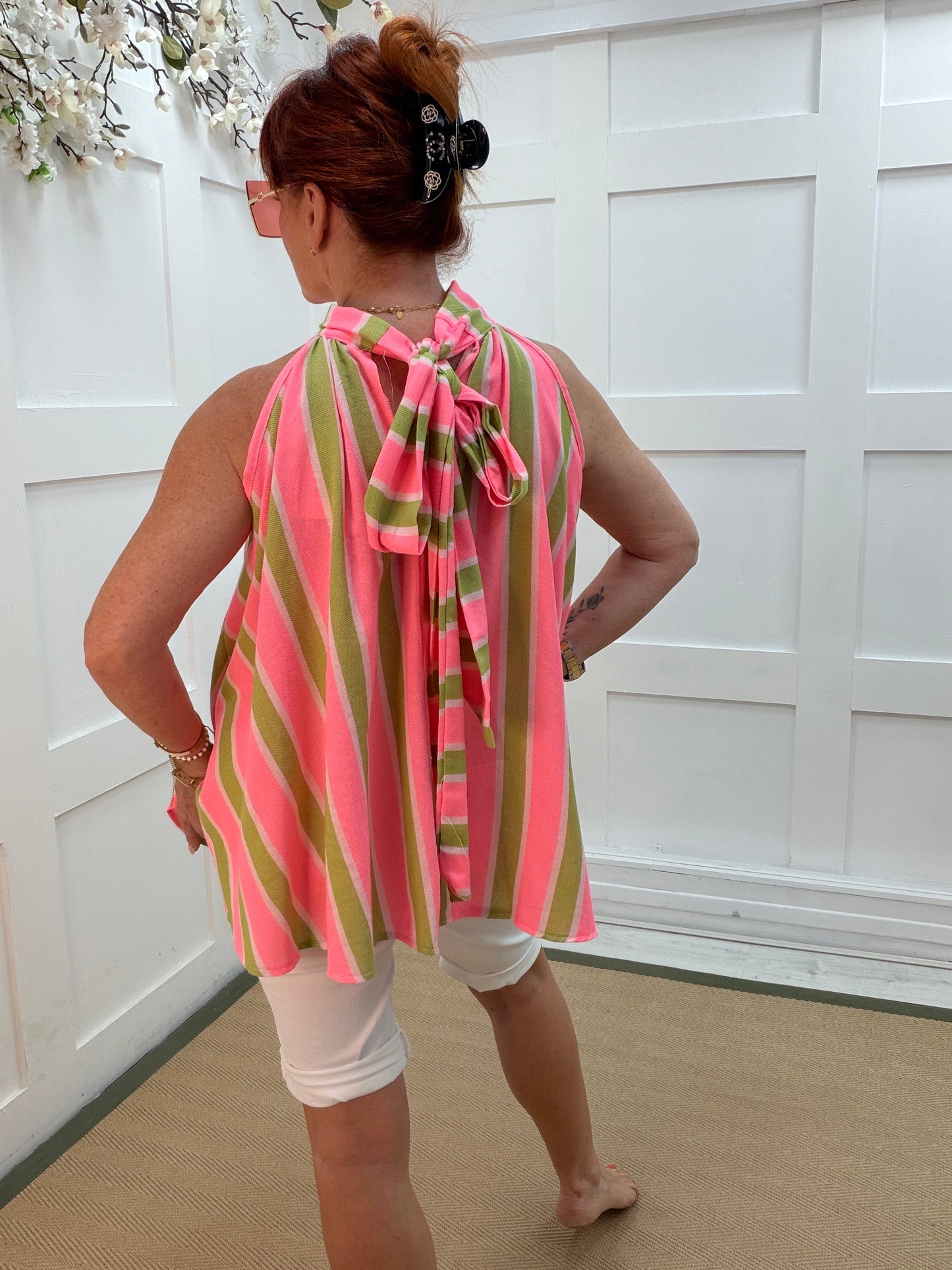 Heidi: Halter neck striped top. One size: 12-18. 4 colours