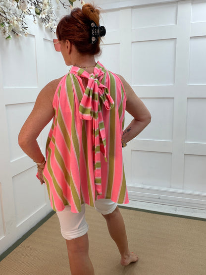 Heidi: Halter neck striped top. One size: 12-18. 4 colours