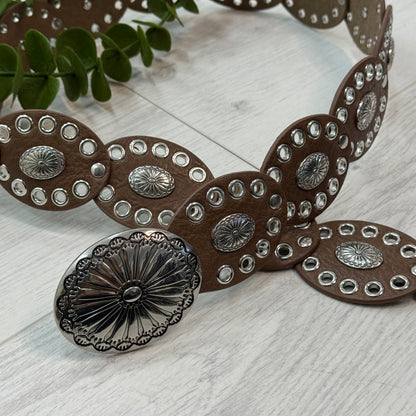 Tilly: Brown & silver cowgirl retro belt. One size: 8-16