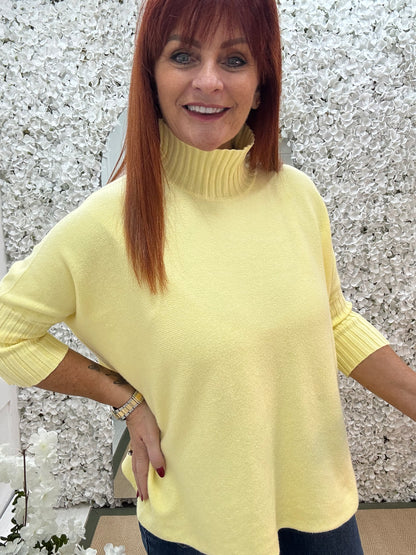 Sammie: Lemon high neck knitted top. One Sz: 12-18