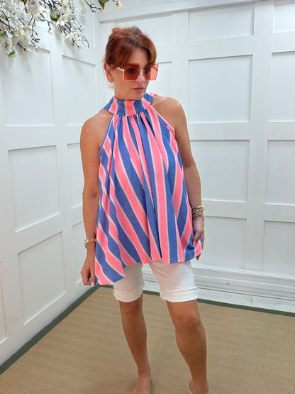 Heidi: Halter neck striped top. One size: 12-18. 4 colours