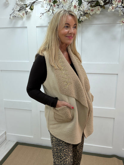 Wyatt: Beige boucle embroidered waistcoat. One size 14-20