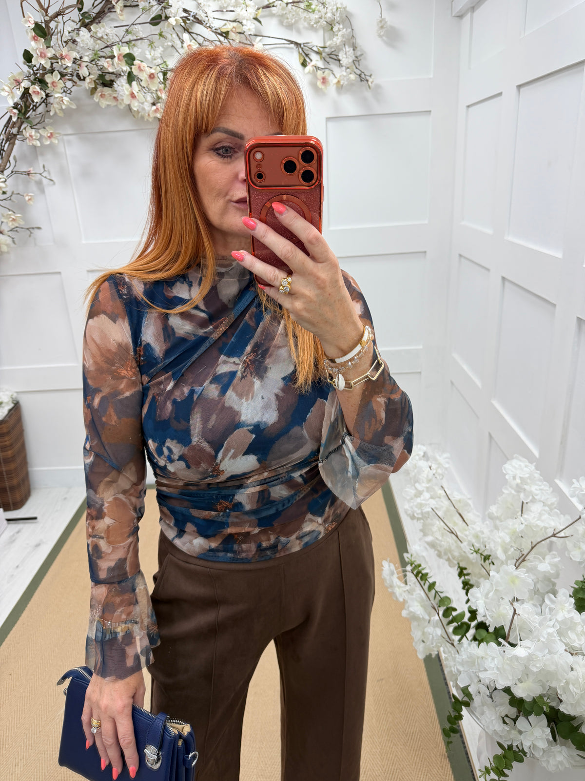 Finty: Floral patterned lined mesh top. One size: 8-12. 2 colours