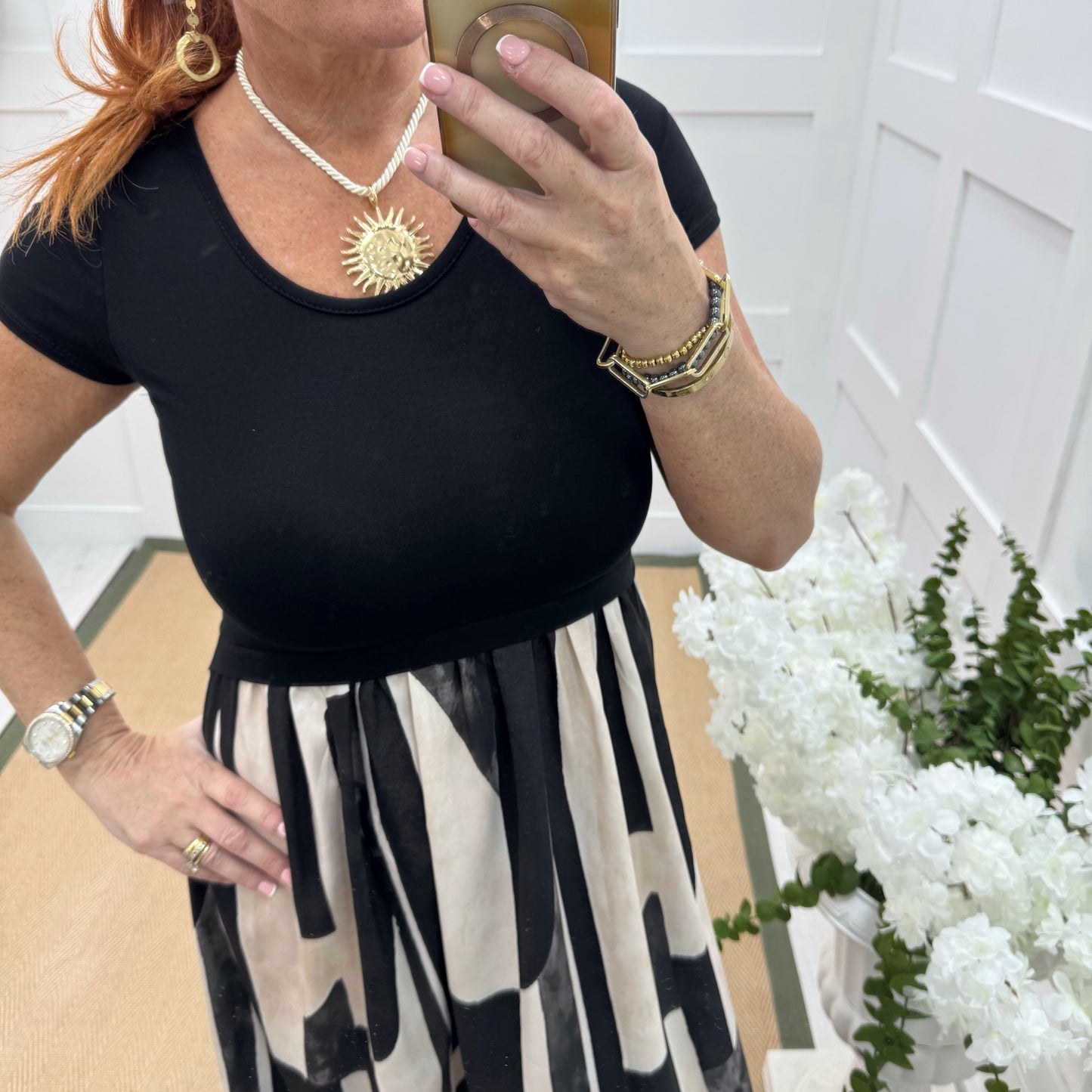 Willow: Black & multicoloured T shirt dress. One size 10-18