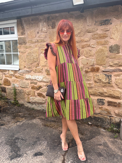 Maeva: Aztec print midi dress. One size 14-18. 3 colours