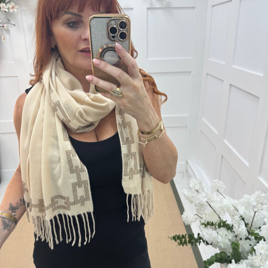 Cass: Cream diamanté designer inspired scarf