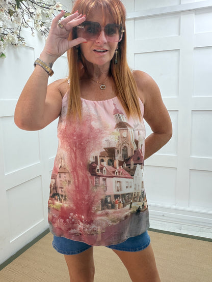 Ampika: Amalfi scene strappy top. One size 10-16. 4 colours