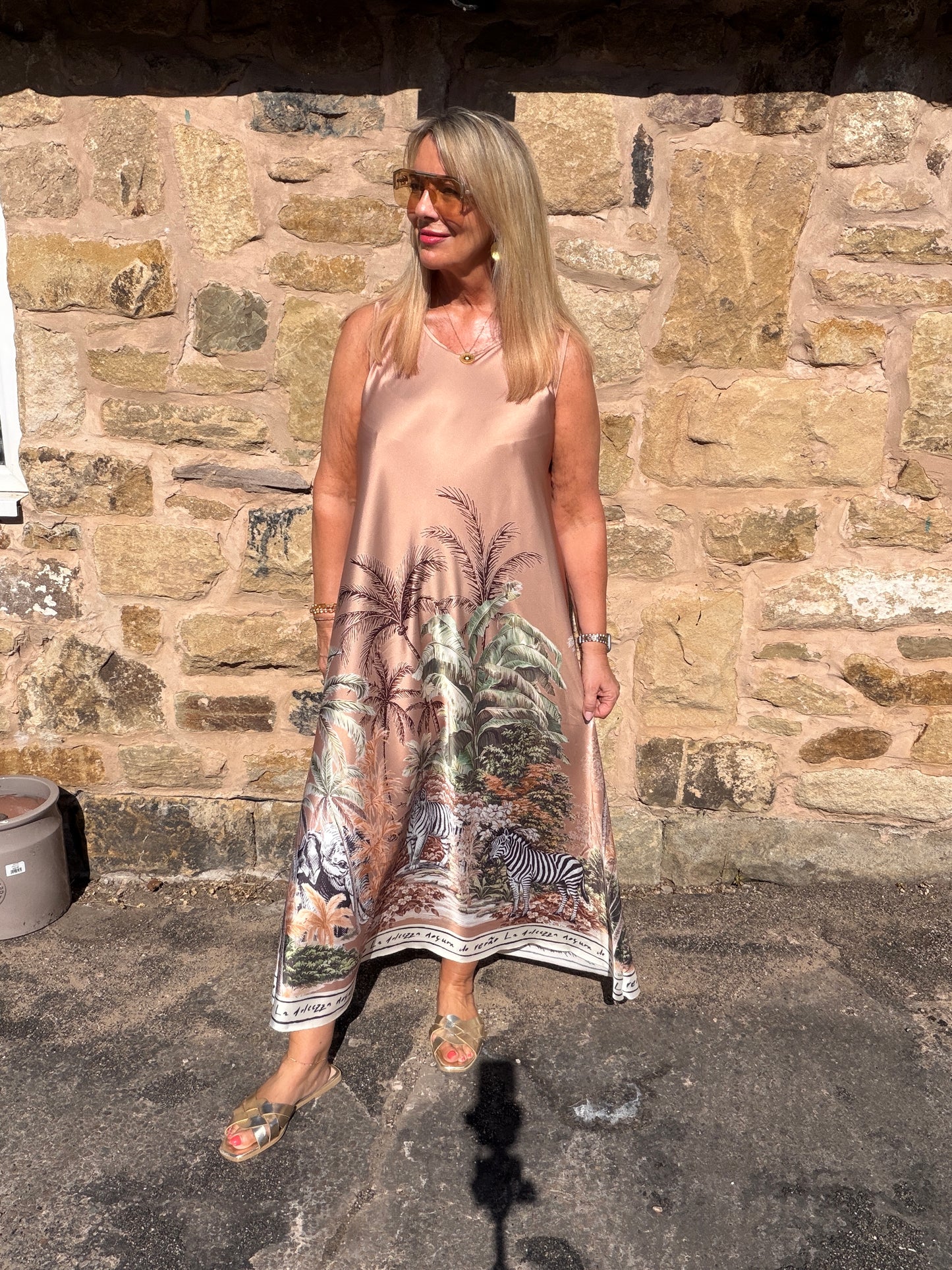 Jenna: Silky jungle print maxi dress. One size 14-18. 4 colours