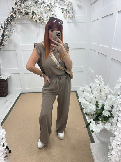 Esme: Mocha pocket wide leg trousers. One size: 12-20