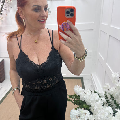 Fifi: Black strappy lace bralette. One size 8-12
