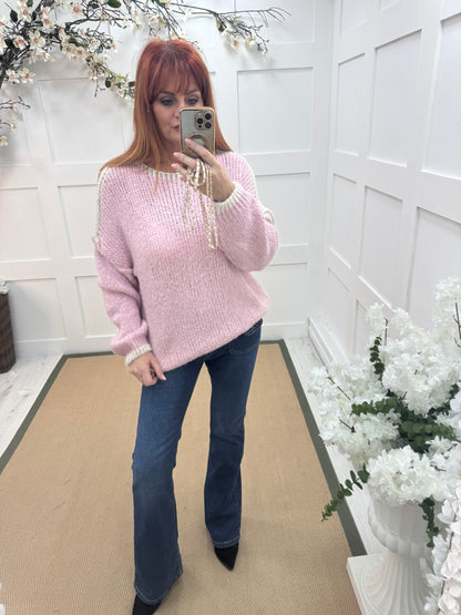 Odette: Pink slouchy knit knitted jumper. One size: 12-18