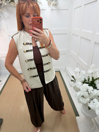 Lyla: Military leopard detail waistcoat. One size: 10-16. 2 colours