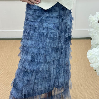 Tiffany: Tulle blue net multi layer midi skirt. One size 8-16
