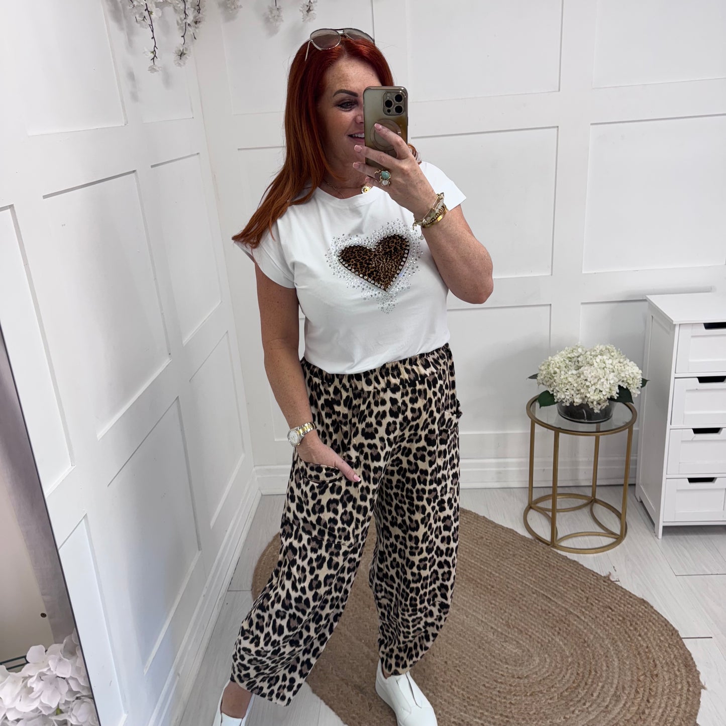 Bobbie: Leopard print diamanté’ heart T shirt. 2 sizes
