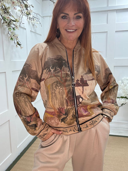 Bailey: Sand soft feel Amalfi bomber jacket. One size: 12-18