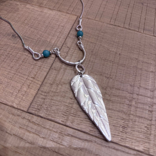 Marina: Long silver & blue leaf pendant necklace