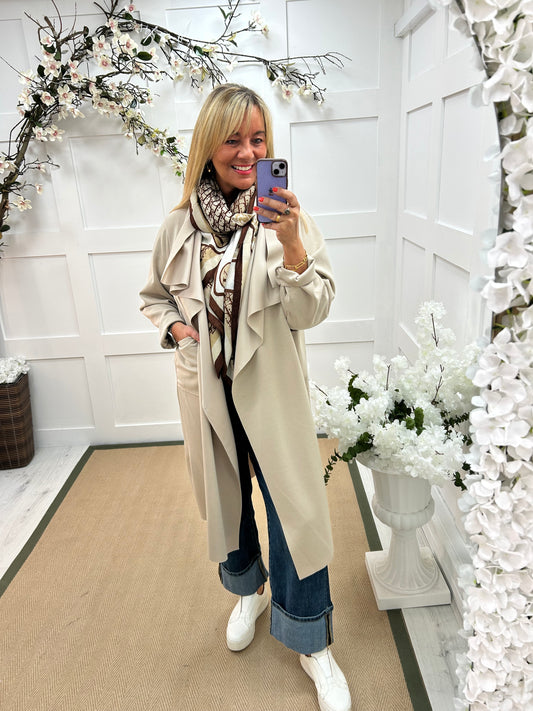 Marlowe: Cream waterfall coat with pockets. One size 14-20