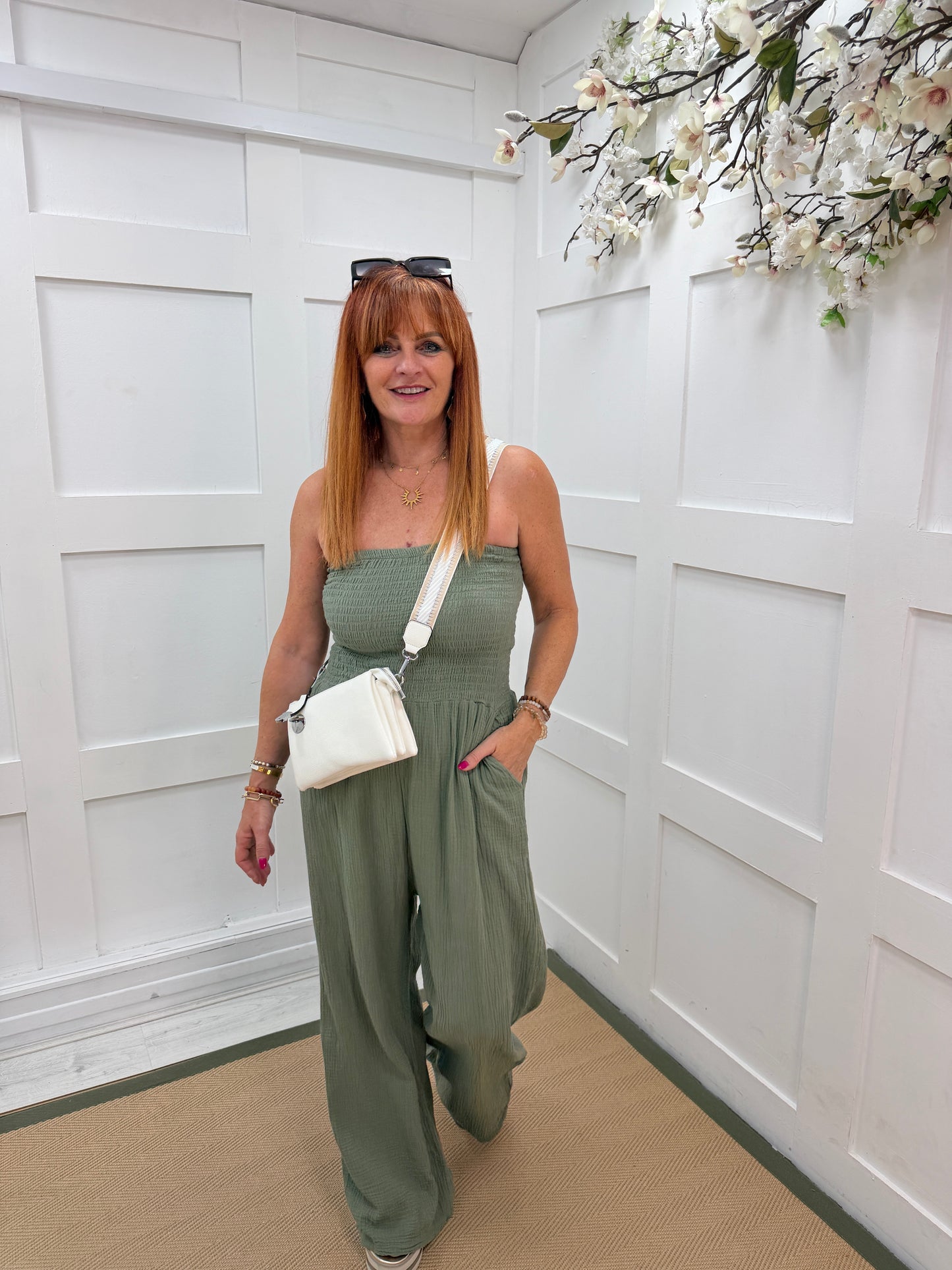 Hollie: Cotton bandeau wide leg jumpsuit. One size: 12-16. 5 colours