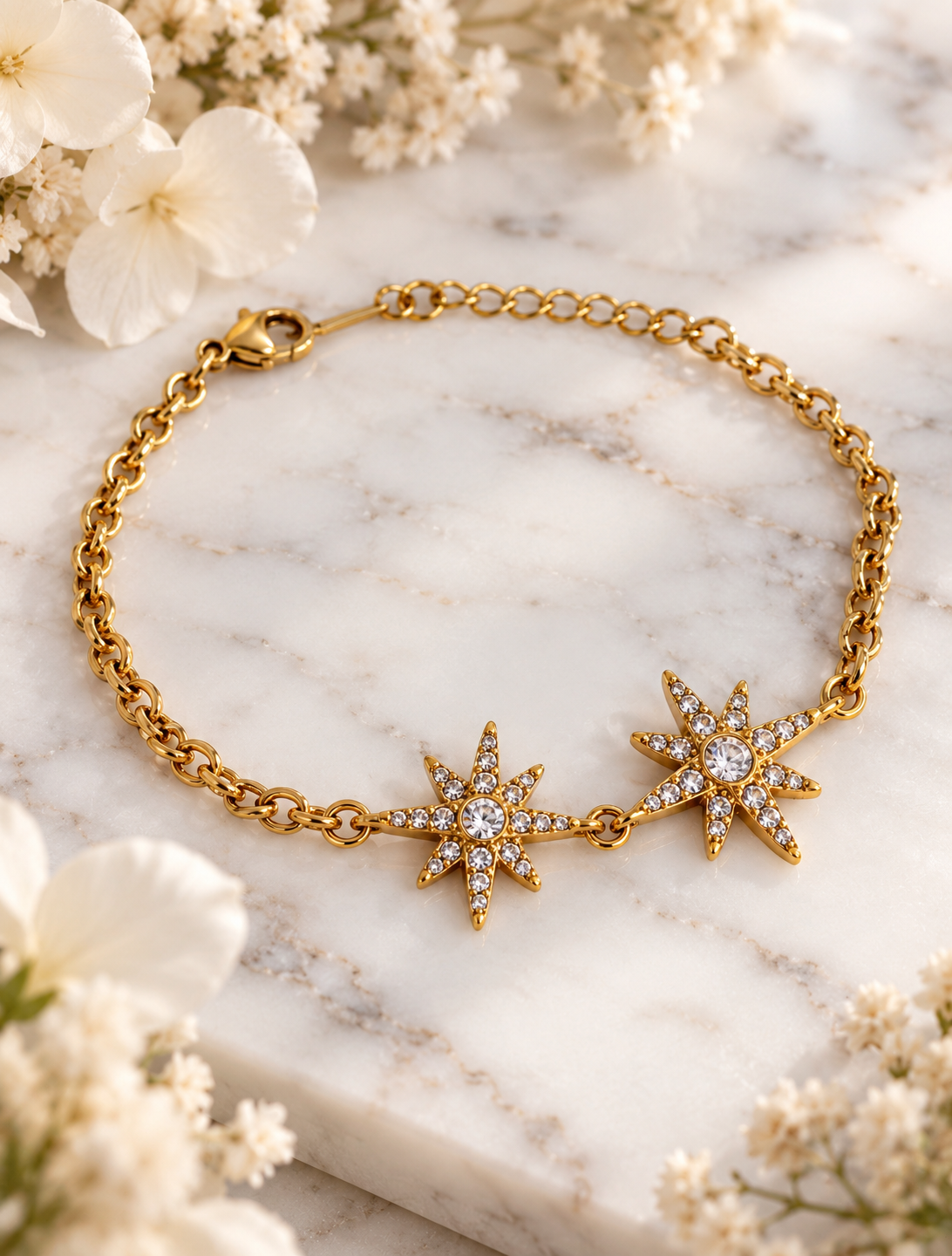 Astra: 18K gold plated diamanté star bracelet