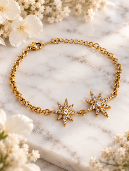 Astra: 18K gold plated diamanté star bracelet