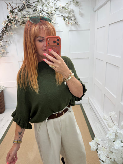 Sierra: Batwing fluted sleeve knitted top. One Size 12-18. Various colours