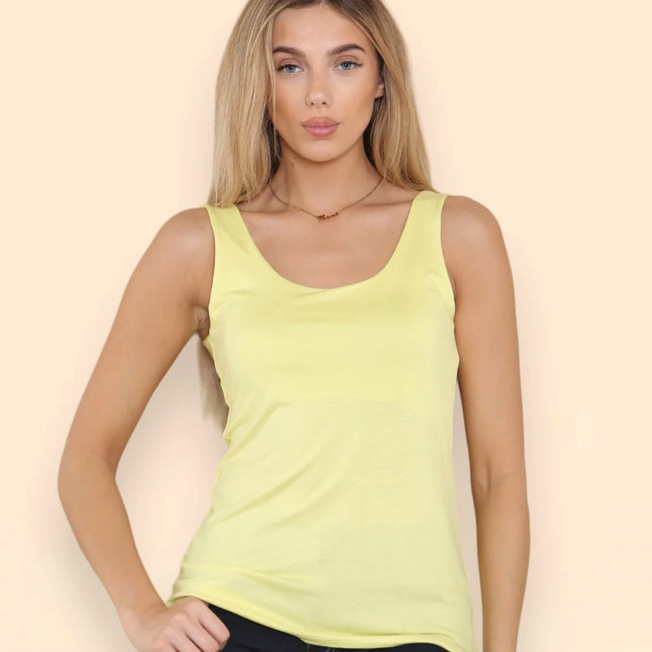 Abigail: Stretchy lemon basic vest top. 2 sizes