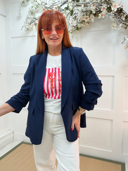 Jody: Ruched sleeve blazer. Sizes 10-18 Various colours