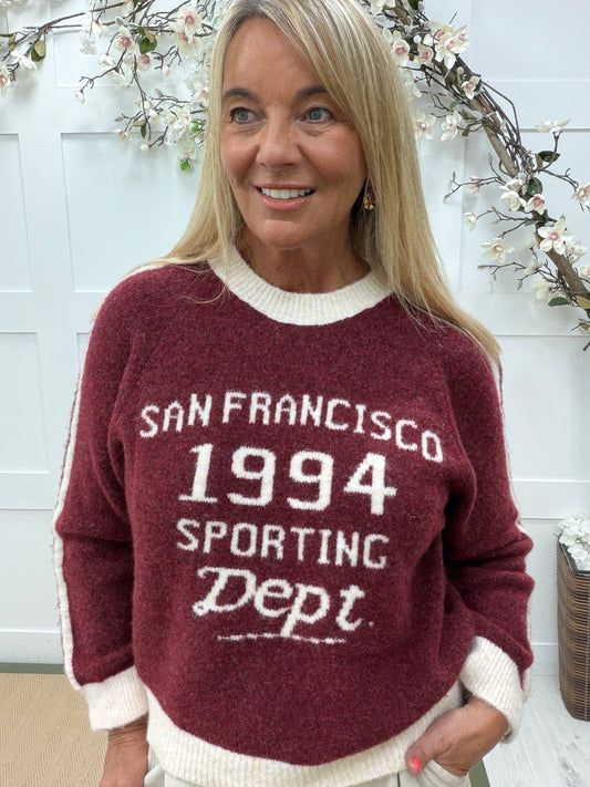 Sara: San Francisco slogan long sleeve top. One size: 12-18. 3 colours