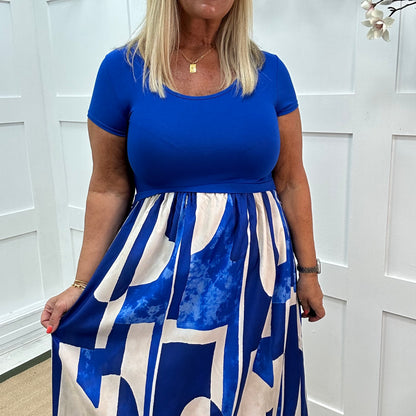 Willow: Blue & multicoloured T shirt dress . One size 10-18