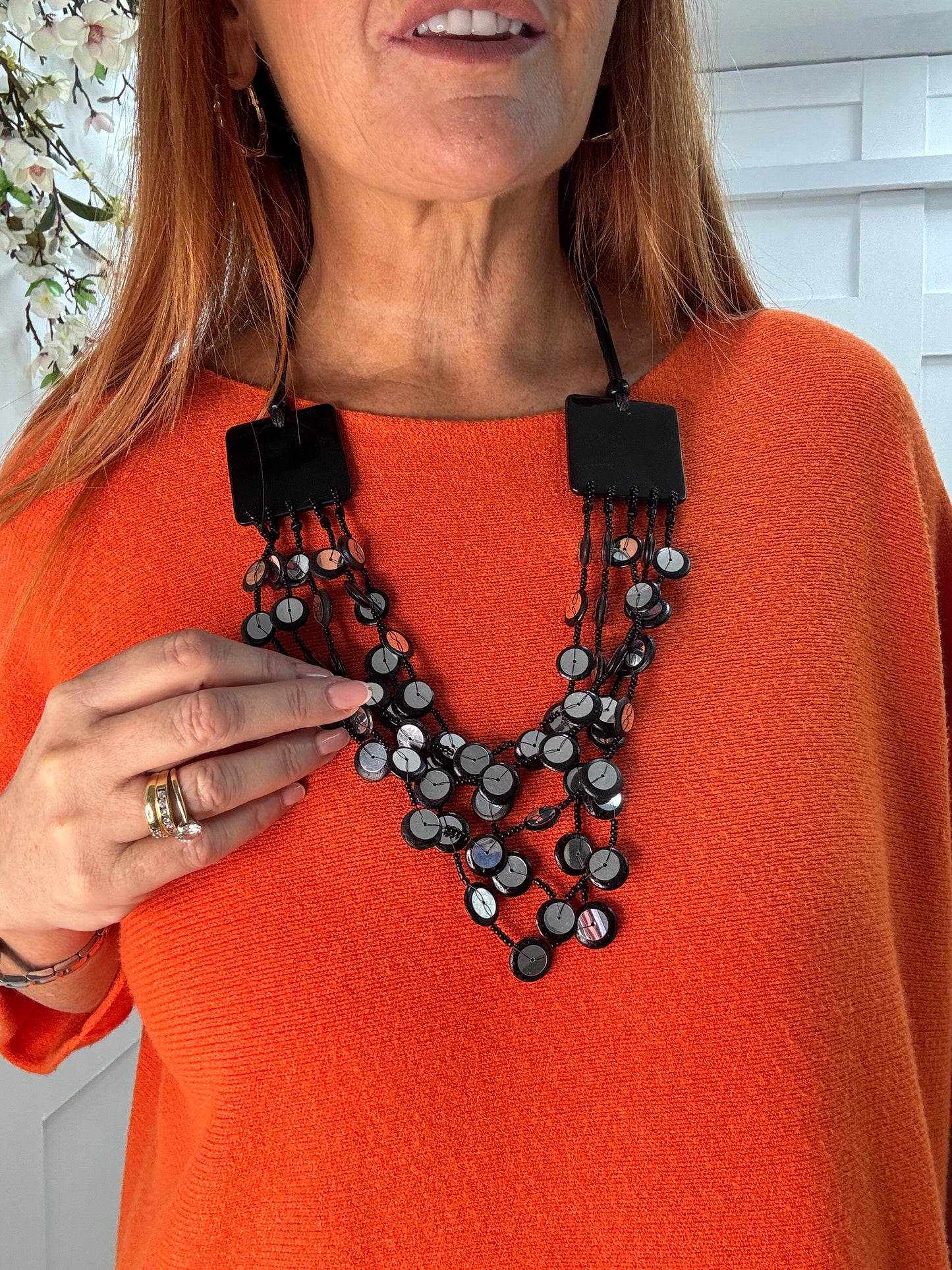 Meena: Black & mirror layered statement necklace