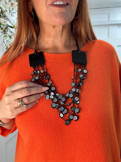 Meena: Black & mirror layered statement necklace
