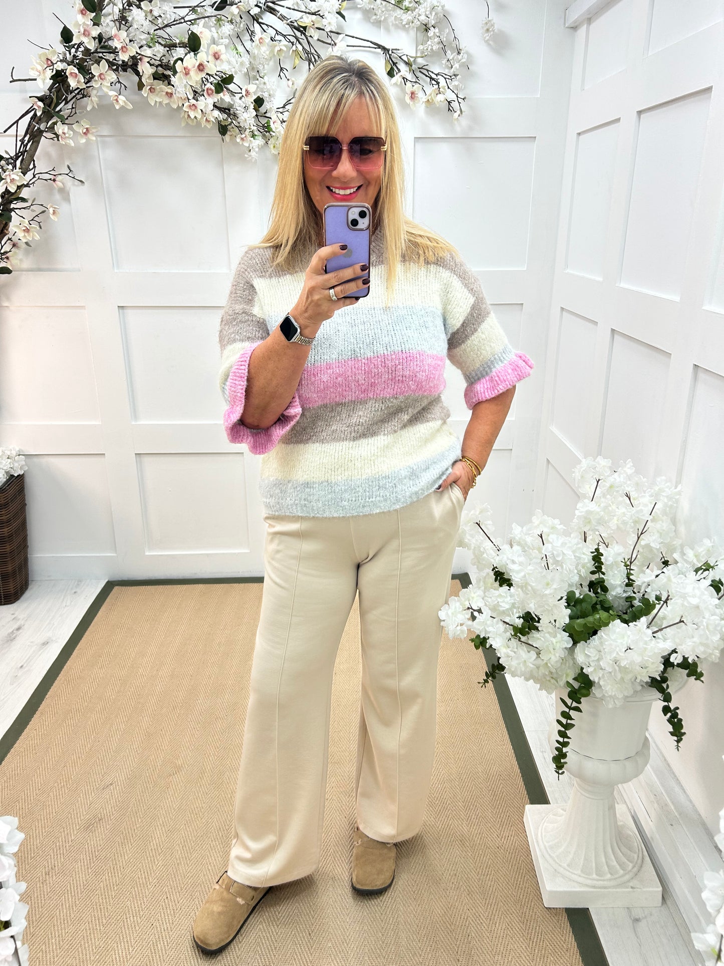 Bloom: Mocha stripe knit. One size 14-18