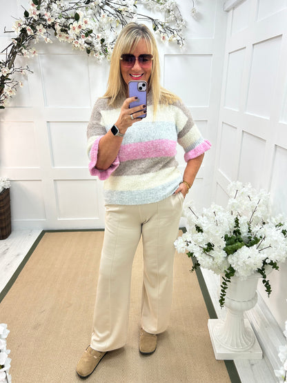 Bloom: Mocha stripe knit. One size 14-18