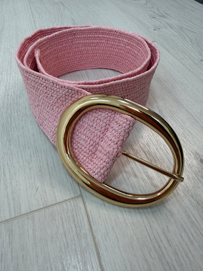 Bonnie: Pink gold buckle wide belt. One size: 8-16