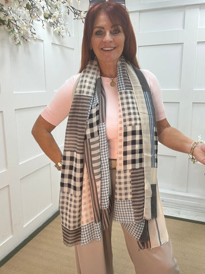 Sara: Blue, pink  & black check scarf