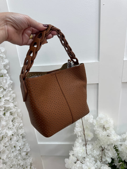 Mae: Small brown cross body grab bag