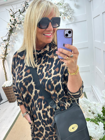 Verna: Stretchy leopard print tunic dress. 3 sizes