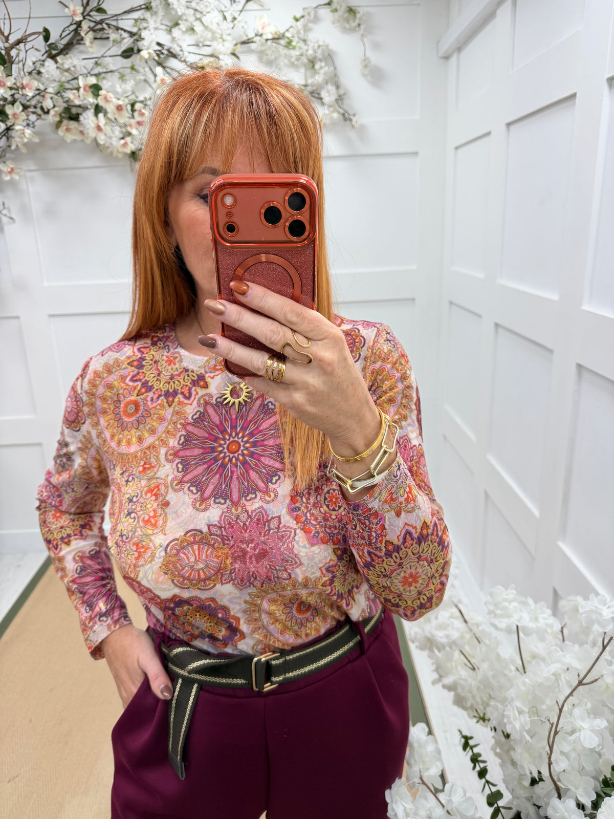 Mandie: Mandala print sheer mesh top. 10-18