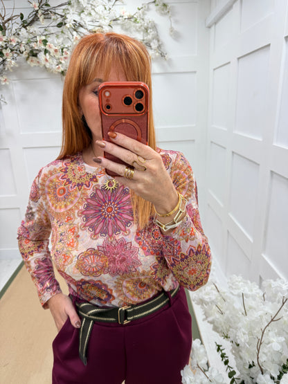 Mandie: Mandala print sheer mesh top. 10-18