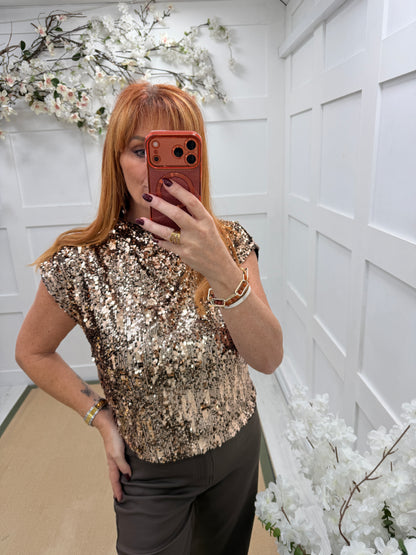 Sabrina: Sequin cap sleeve top. One Size: 10-14. 3 colours