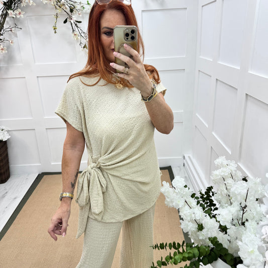 Maddie: Cream tie knot co-ord set. 2 sizes