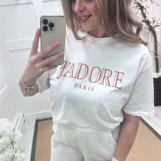 Jilly: White J’adore T shirt. 3 sizes