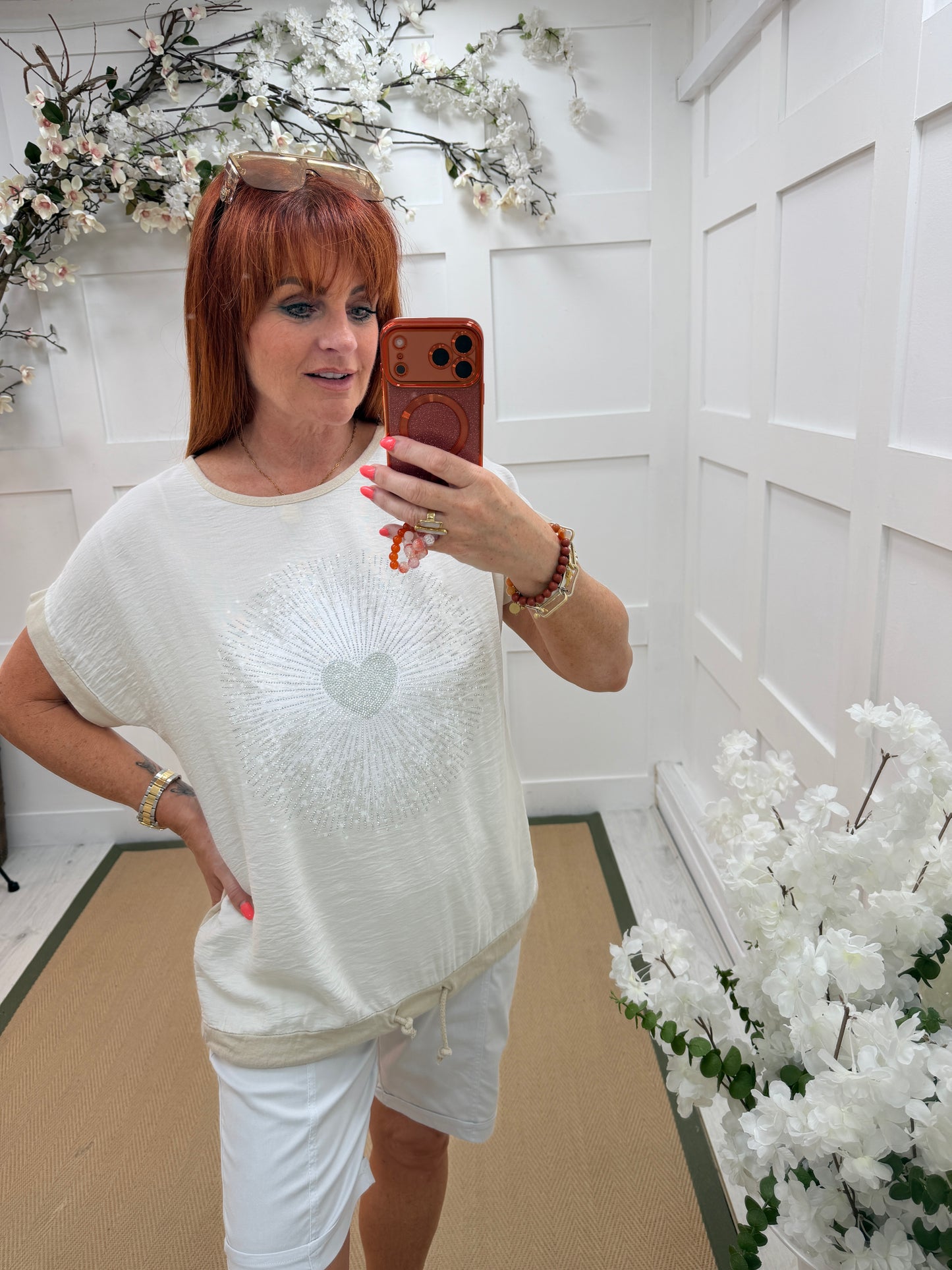 Honey: Silver diamanté heart burst top. One size: 10-16. 3 colours
