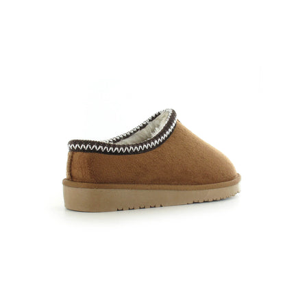 Tara: Chestnut embroidered mule slippers. Sizes: 3-8