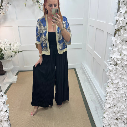 Payton: Black pleated wide leg trousers. One size: 12-22/24